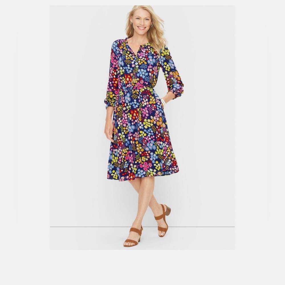Talbots Starburst Floral Fit & Flare Multicolor Summer Midi Dress Size XLP